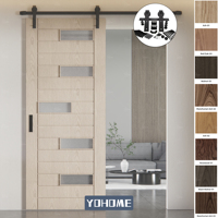 Porte coulissante de grange en bois massif HDF avec placage de chêne au design rustique, fabriquée par Guangdong Yohome Door Manufacturer pour l'intérieur de la maison