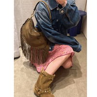 RZCK Nouveau Sac fourre-tout de luxe décontracté en daim de daim vintage à franges, porté épaule ou à l'épaule, ouvert, élégant, grande capacité