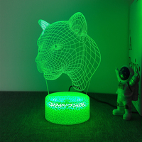 Veilleuse holographique 3D Affichage acrylique LED multicolore Animal Lion pour chambre de garçon