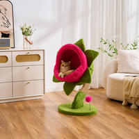 Maison pour chat d'intérieur minimaliste avec bord rose et tapis en peluche blanc pour les magasins de détail