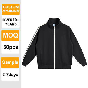 Sweat-shirt à capuche rayé tendance en gros personnalisable 340G, veste zippée décontractée, style preppy, streetwear - Product Image 1