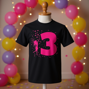 Camiseta de Cumpleaños de Hadas para Niñas de 3 Años, Tema de Fiesta - Product Image 3