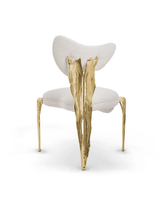 Chaise de salle à manger de luxe avec base en laiton au design artistique haut de gamme, fauteuil en tissu texturé, chaises d'appoint pour la maison et les restaurants de luxe