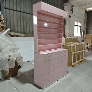 Meubles de salon de beauté, armoire de présentation <span class=keywords><strong>en</strong></span> bois orange, étagère moderne de luxe pour vernis à <span class=keywords><strong>ongles</strong></span>, étagères de salon avec tiroirs de rangement et éclairage - Product Image 2