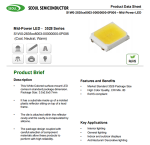 ชิป LED SMD รุ่น SEOULs STW8A2PD-E1(H) S1W0-2835xx8003-00000000-0P006 ขนาด 3528 กำลังไฟ 0.5 วัตต์ แรงดันไฟฟ้า 3.2 โวลต์ กระแสไฟ 150 มิลลิแอมป์ ความสว่าง 32 ลูเมน CRI80 มุมกระจายแสง 120 องศา สีขาว - Product Image 2
