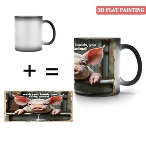 Mug magique en céramique noir givré de 11 oz, changeant de couleur, avec motif cochon, pour la cuisine - Product Image 4