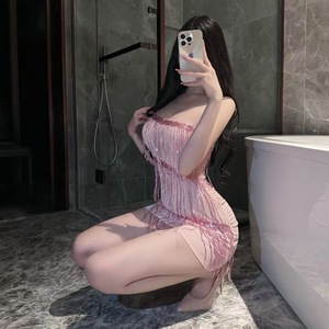 Sexy lingerie set with sequined tassels, nightclub bodycon see-through skirt, hot girl's pure and seductive uniform nightgown - Product Image 3