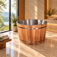 Baignoire Spa en Bois de Cèdre Rouge avec Doublure en Acier Inoxydable 304, Baignoire Ronde pour Une Personne, pour Maison, Villa, Hôtel