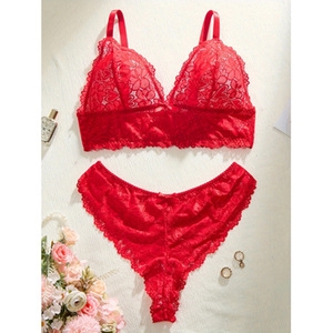 Completo Intimo Sexy Rosso in Pizzo Liscio <span class=keywords><strong>con</strong></span> Reggiseno Push-up e <span class=keywords><strong>Minimizer</strong></span> per Taglie Forti - Product Image 1