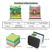 Bloc-notes 3D miniature abordable, motif cerisier rêveur, cube de papier esthétique, bloc de notes, vente en gros, papeterie économique, cadeau artistique