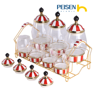 Juego <span class=keywords><strong>de</strong></span> Tarros <span class=keywords><strong>de</strong></span> Especias Herméticos con Rayas Rojas y Blancas Mediterráneas, con Tapas <span class=keywords><strong>de</strong></span> Cerámica Impresas <span class=keywords><strong>para</strong></span> Regalos, Juego <span class=keywords><strong>de</strong></span> 7 Piezas <span class=keywords><strong>para</strong></span> Almacenamiento <span class=keywords><strong>de</strong></span> Cocina - Product Image 2