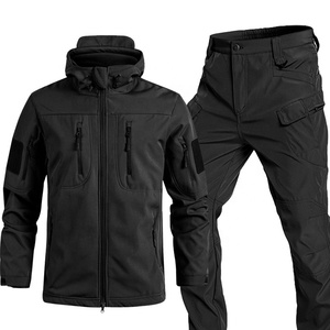 Ensemble veste et pantalon softshell rembourré en polaire multi-poches transfrontalier pour homme, veste tactique imperméable d'extérieur avec capuche et pantalon - Product Image 3