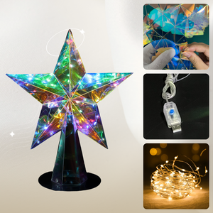 Handcrafted 3D Luminous Prismatic Iridescent <b>Star</b> Christmas Tree Topper Holographic PET USB Powered 20 <b>LEDs</b> Modern Holiday Decor - Product Image 4