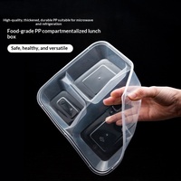 Boîte à bento jetable rectangulaire épaissie de style américain à trois compartiments en PP de qualité alimentaire personnalisable pour la restauration rapide à emporter