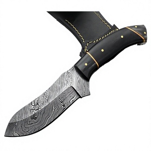 Damascus Steel Hunting Knife with Straight Edge Drop Point Blade and Bull Horn Handle Handcrafted - Product Image 3
