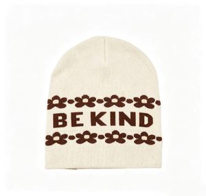 BE KIND Floral Knit Beanie Cozy Soft Embroidered Ski Hat Cute Flower Pattern Winter Beanie <b>Cap</b> for <b>Men</b> Women - Product Image 4