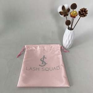 Sac seau à cordon en satin de soie personnalisé Petit sac à cordon en soie à cils en satin avec logo personnalisé Sac à cordon en satin avec logo personnalisé - Product Image 4