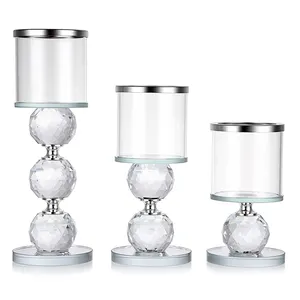 JY – lot de 3 bougeoirs en verre cristal, bougeoirs en verre transparent, bougies de luxe