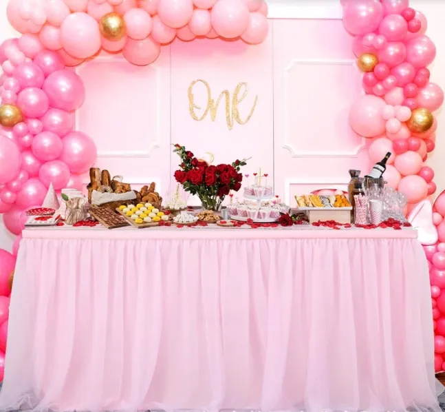 Cubierta de mesa de postre rosa púrpura blanco falda de mesa de cumpleaños de mesa de pastel de gasa para decoración de fiesta