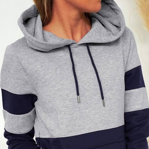 ขายร้อนแขนยาวสีทึบหลวมผู้หญิงสีบล็อก Drawstring เสื้อกันหนาวหมวก - Product Image 2