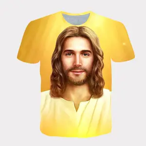 예수 그리스도 티셔츠 남성용 3d 하나님 종교 인쇄 십자가 남자 티셔츠 대형 반팔 예수 탑 티셔츠