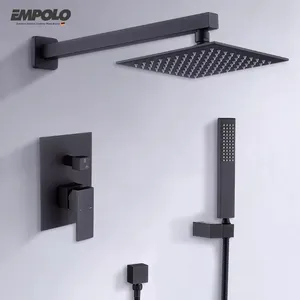 Empolo Wholesale Wall Mount Rainfall Shower Mixer System Hotel Bathroom Matte Black Brass Concealed Bath Shower Faucets Set