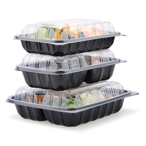 Caja Rectangular Negra Desechable de Plástico RPP para Almacenamiento de Alimentos con Tapa Transparente Tipo Concha - Product Image 1