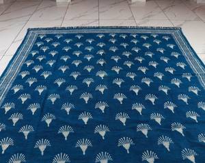 Indigo Dabu Block Print Cotton <b>Rug</b> 4x6 Handmade Carpet with Tassels <b>Boho</b> Floor Mat Living Room Decor - Product Image 2