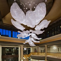 Lámpara de Araña de Cristal de Loto de Lujo al por Mayor, Iluminación Decorativa Personalizada para Vestíbulo de Hotel, Área de Recepción, Proyectos de Hostelería