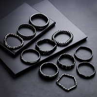 Einzigartiges Vintage Schwarzes Magnetisches Geometrisches Hämatit-Stein Perlenarmband mit Elastik für Herren