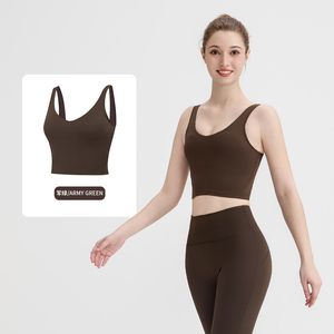 Women's Longline Sports Bra Crop Tank Top V <b>Neck</b> Medium Support Breathable Quick Dry Yoga Gym Workout - Product Image 3