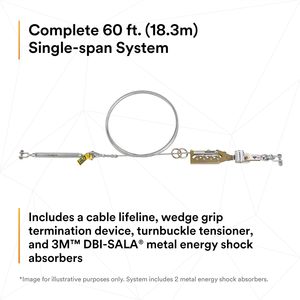 Système de ligne de vie horizontale 3M DBI-SALA, câble de 60 pieds avec terminaison Wedgegrip, tendeur à cliquet, absorbeur d'énergie - Product Image 4