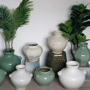 Vaso fioriera interno in ceramica bianca e verde giapponese produttori di oggetti d'antiquariato wabi sabi vaso - Product Image 3