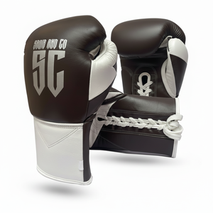 ถุงมือมวยมืออาชีพ12ออนซ์แบบผูกเชือกถุงมือชกมวยสีขาวสีน้ำตาลดีไซน์ใหม่ - Product Image 1