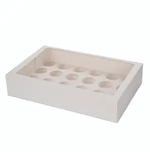 Mini cajas de cupcakes de papel sin pliegues de 24 agujeros con tapa de ventana en relieve con revestimiento UV para panadería, almacenamiento de alimentos, soporte de contenedores en miniatura - Product Image 1