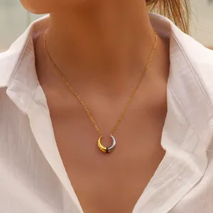 J & D joyería de moda oro collares de acero inoxidable negro Rhinestone Color bloque cuerno colgante collar