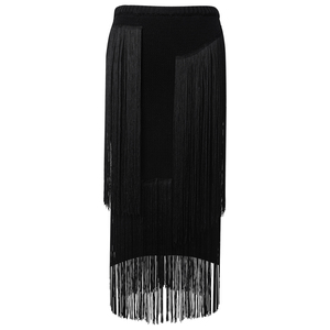 Nouvelle <span class=keywords><strong>jupe</strong></span> midi en tricot superposé à franges noires cousues main, élégante pour soirée, collection 2026 pour femme - Product Image 1