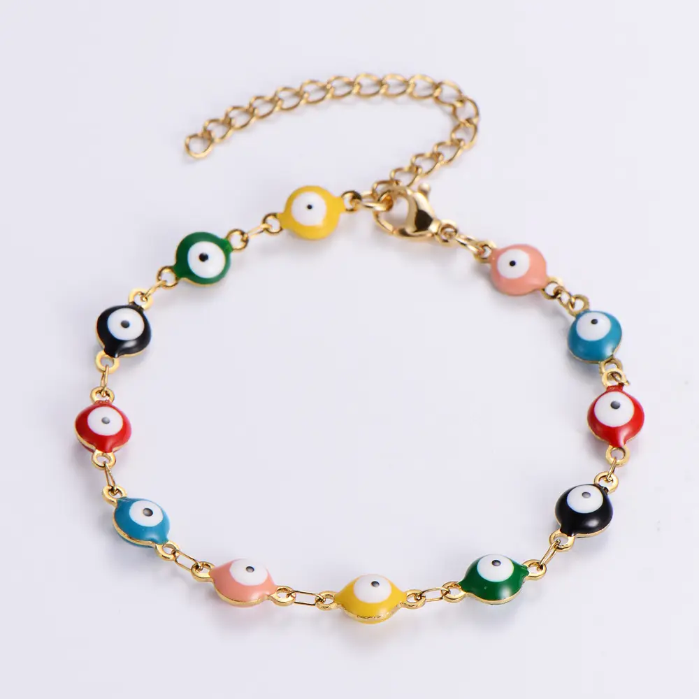 Pulsera de acero inoxidable chapado en oro de 18K para mujer, ojos malvados, rojo, azul, turco