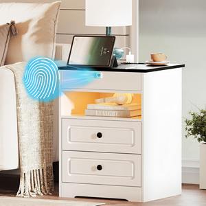 Sistem Penguncian Biometrik Modern Kunci Sidik Jari Lampu Stasiun Pengisian Daya Meja Samping Tempat Tidur Ramah Lingkungan Pintar 3 Laci - Product Image 2