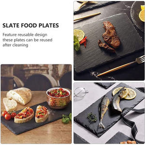 Prix d'usine bon marché planche à fromage noire en pierre naturelle assiette à sushi en ardoise pour le service des aliments napperons en ardoise avec logo personnalisé - Product Image 5