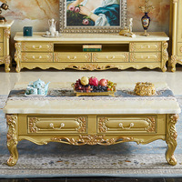 Europäischer Luxus Gold Marmor Couch tisch mit TV-Schrank Modernes Design Kleine Wohnung Neue französische Wohnzimmer möbel