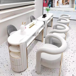 ชุดโต๊ะทำเล็บและเก้าอี้หินอ่อนสีขาวสำหรับร้านเสริมสวยมืออาชีพ ป้องกันฝุ่นรั่วซึม พร้อมที่เก็บของ - Product Image 6