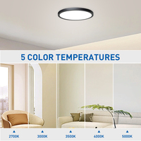 Plafonnier LED Rond Noir Ultra-Mince 12 Pouces 24W 5CCT Sélectionnable 3000LM pour Couloir Chambre Cuisine