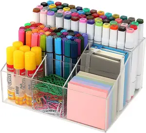 Porte-crayon en acrylique, organisateur de bureau transparent avec 7 compartiments, plateau de rangement pour organisateur de papeterie de bureau