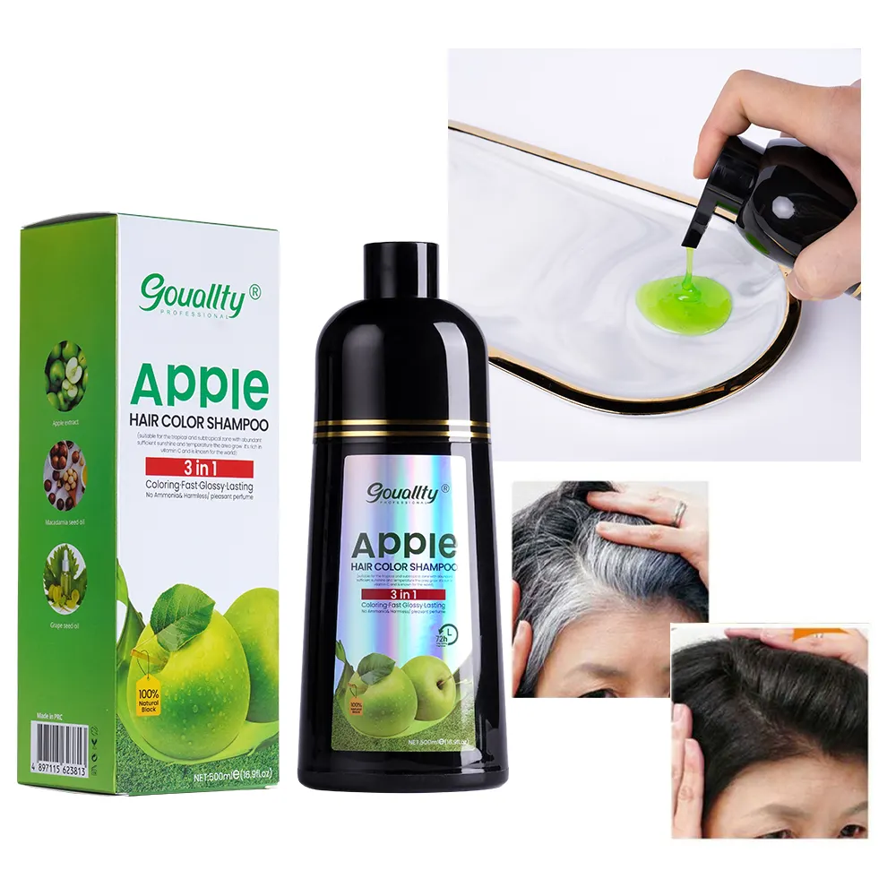 Private Label 500ml Green Apple Color Black Hair Shampoo