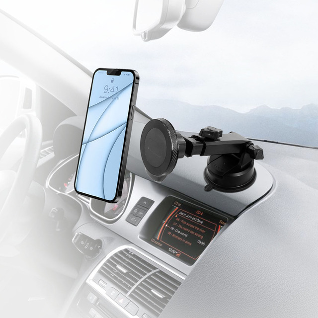 2 in 1 Telescopic Magnetic Car Holder with Carbon Fiber Frame for Windshield & Dashboard