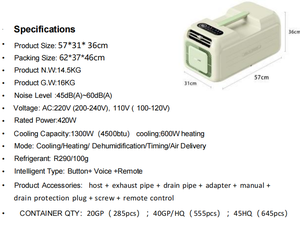 Aire Acondicionado Portátil Nuevo, Ahorro de Energía, Sin Instalación, Enfriamiento para Exteriores y Camping, 4500 BTU, Sin Drenaje, Móvil - Product Image 5
