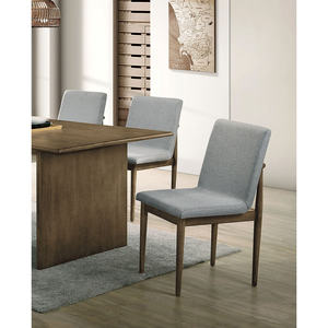 DB Natural Tone Frame Dining Room Furniture Light Gray Fabric Side <b>Chairs</b> Set of 2 <b>Upholstered</b> Seat <b>Chairs</b> - Product Image 3
