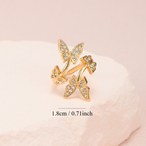 Bague ouverte unisexe en or blanc K avec micro-pavé de zircon cubique en forme de papillon pour les fêtes - Product Image 2