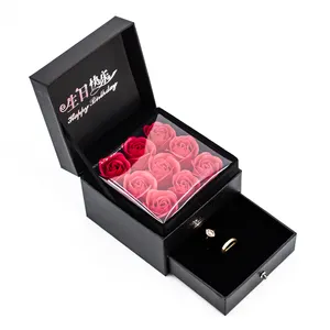 Día de San Valentín Rosa eterna Flores preservadas Rosas Te amo Collar Cajón Caja de regalo de lujo